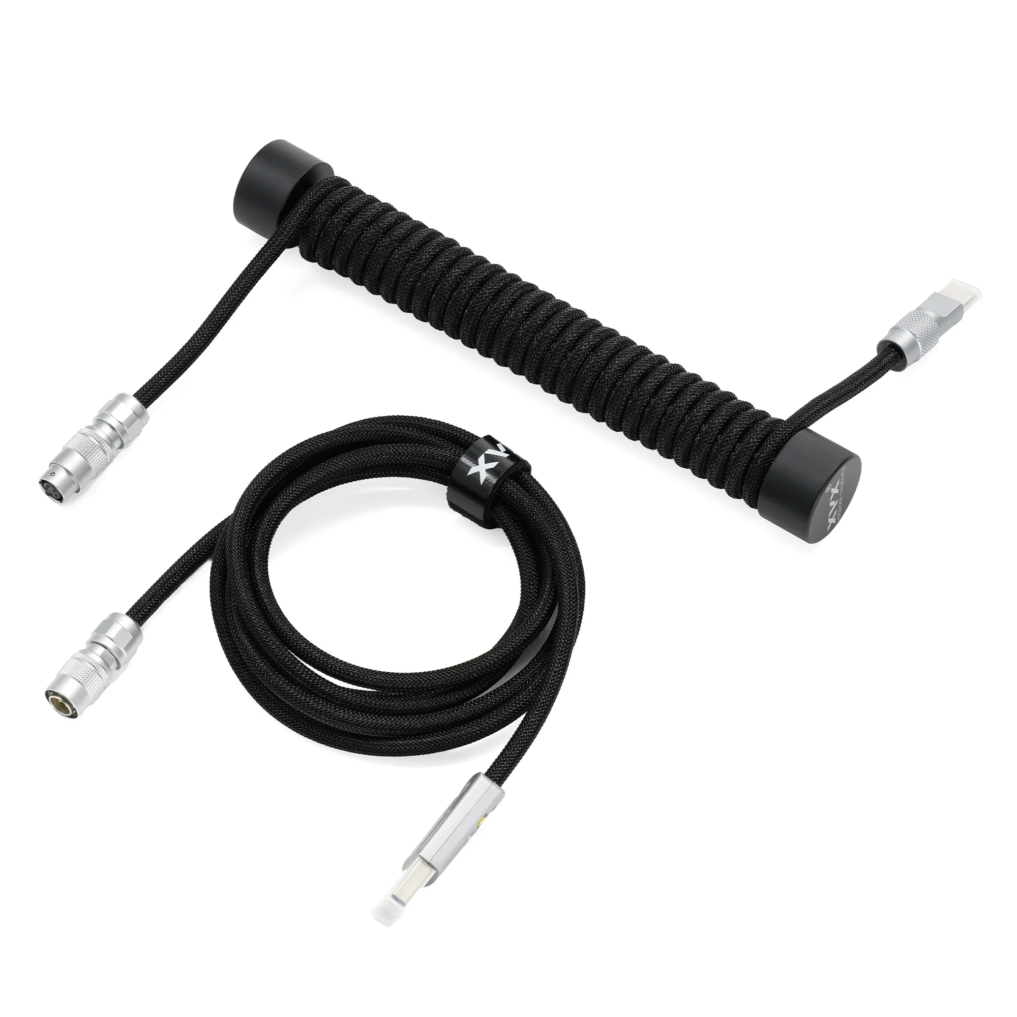 XVX Pro V2 Push-Pull Aviator Coiled USB-C Cable Black/White