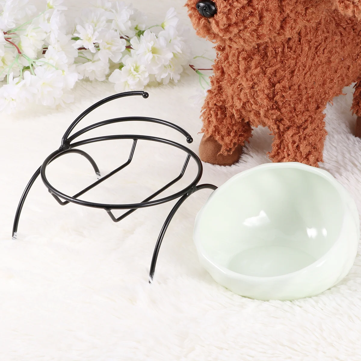 

1Set Pet Ceramic Bowl Dog Cat Feeding Rack Iron Frame Stable Non-Slip Elevated Pet Feeder Water Food Bowl Light Green