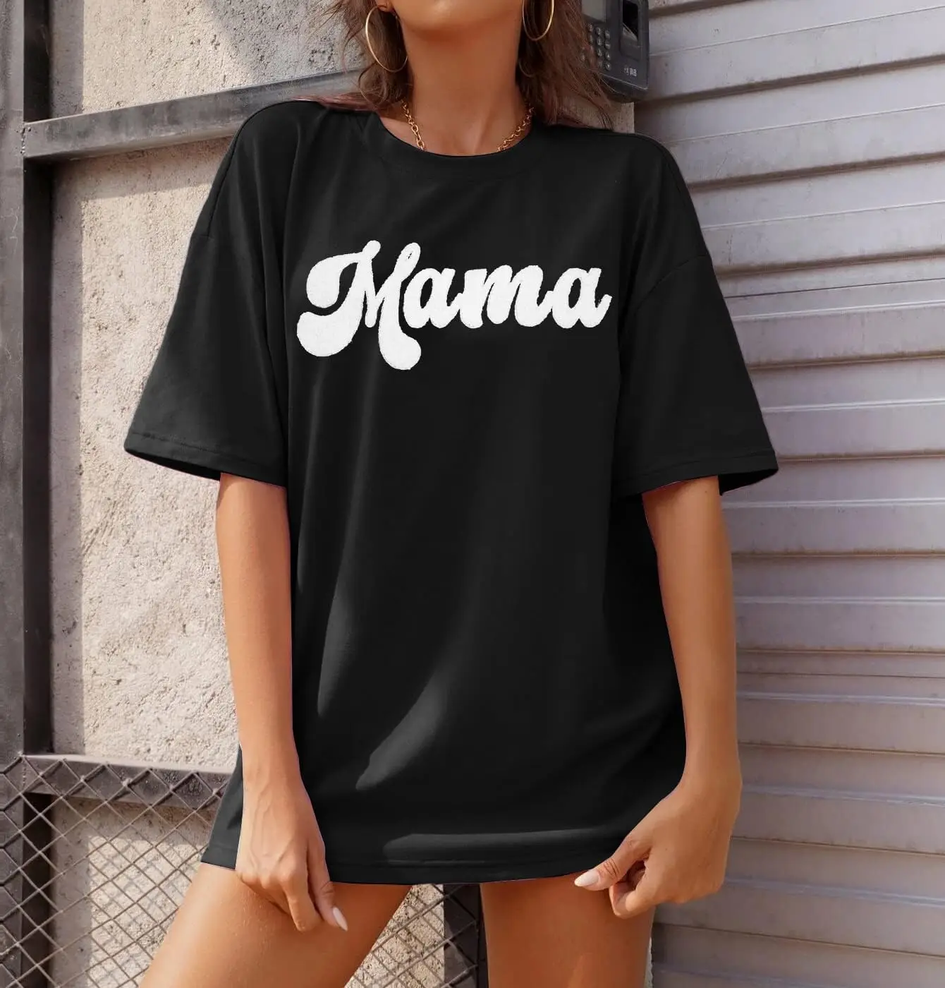 Mama Oversize Shirt Mom T-Shirt: Women Cute Mama Towel Embroidery Graphic Shirts Casual Mommy Gift Tee Short Sleeve Top