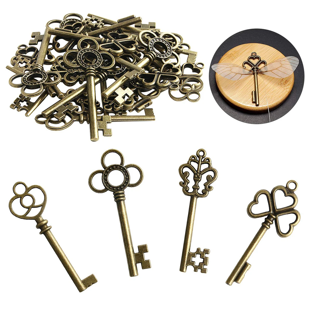 Vintage Skeleton Keys Flying Key Charms with Dragonfly Wings DIY Realistic Effect for Room Christmas Wedding Party Decoations