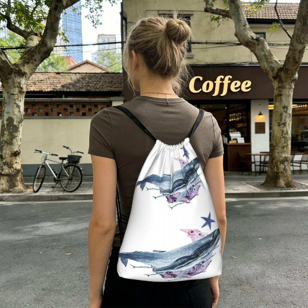 Orca Whale And Dolphin Marine Life Backpacks Fashion Drawstring Bags Sports Bag Book Bags for Man Woman Students