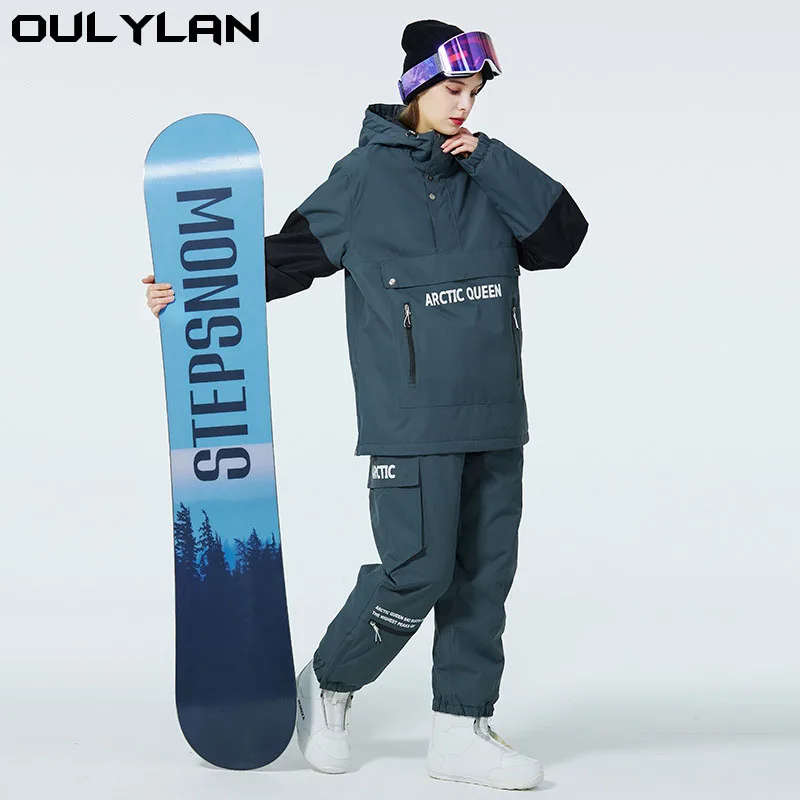 

OULYLAN Ski Suit Set for Women Men Winter Warm Thickened Waterproof Windproof Ski Clothing Hoodie Suit Jackets Pants Set