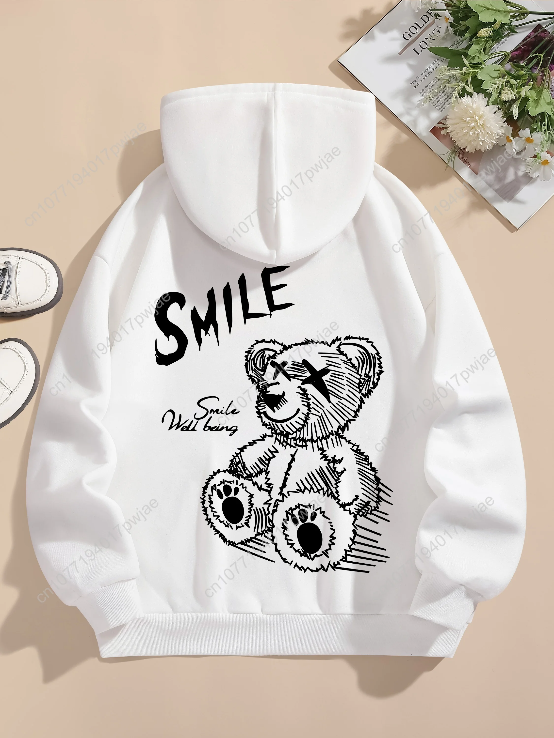 

Women's Graphic Print Hoodie - Casual Drawstring Hooded Sweatshirt for Fall & Winter, Polyester, Machine Washable