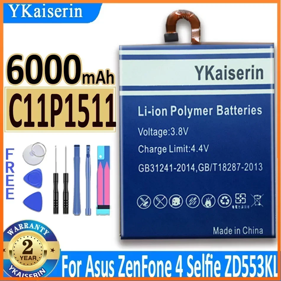 6000mAh YKaiserin C11P1511 Battery for Asus ZenFone 4 ZenFone4 Selfie ZD553KL in Stock Latest Production Mobile Phone Batteries