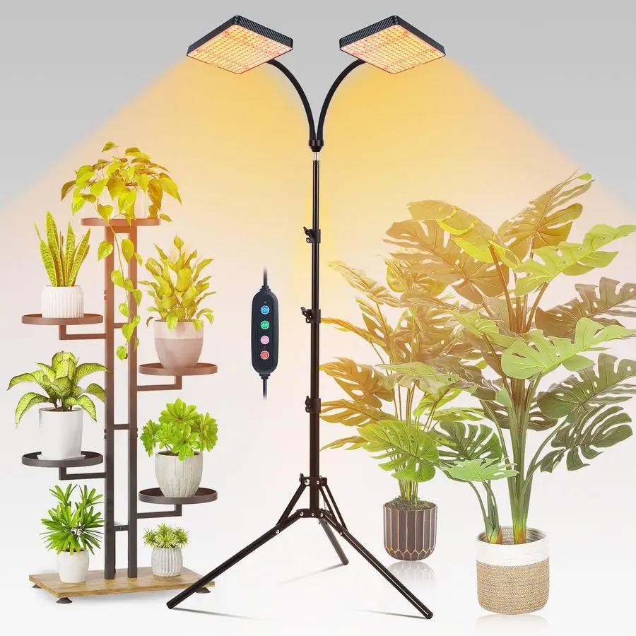 

2026 2Head Grow Light with Stand, 50 Watt Power Draw, Bright and Big Coverage Grow Lights for Large Houseplants, Bonsai Tree, 4