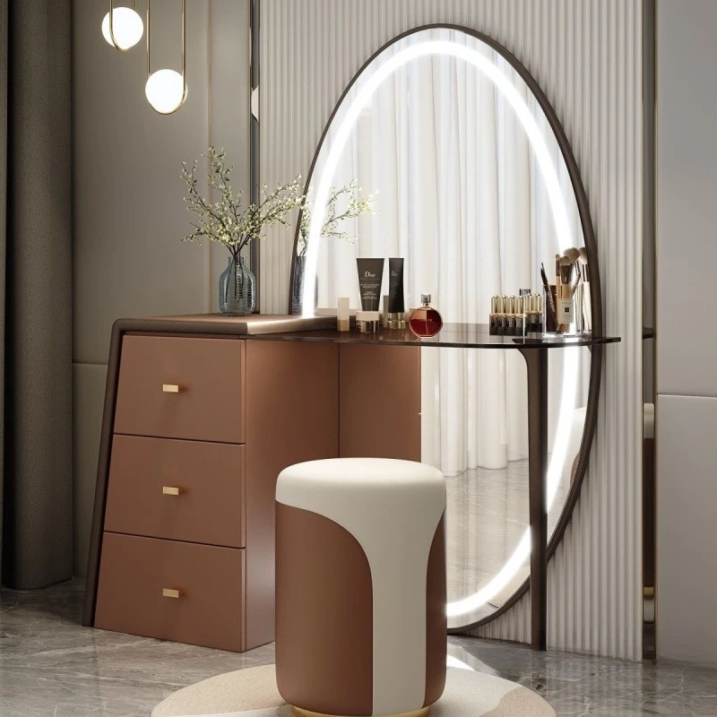 Comò a specchio per tutto il corpo integrato premium di lusso leggero con borsa morbida per camera da letto