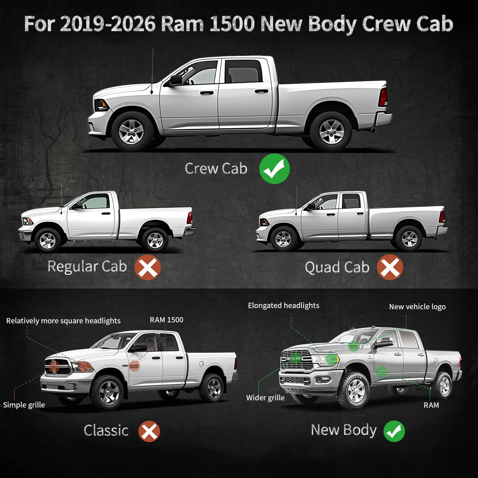 Running Boards Side Step for 2019-2026 Ram 1500 Crew Cab NBS Bed Access Step Bar