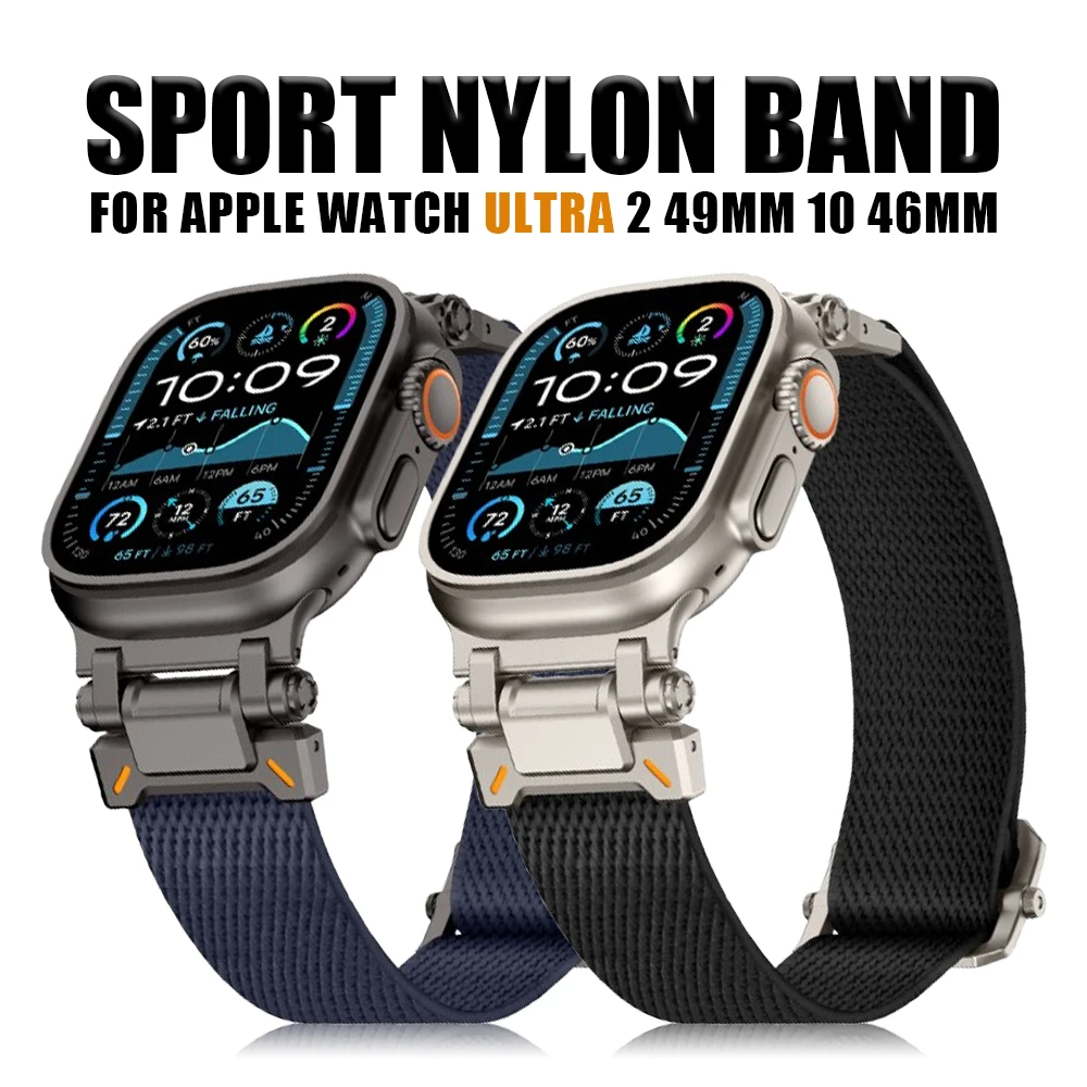 

Sport Nylon Band for Apple Watch Ultra 2 49mm 10 46mm 45 Metal Connector Strap for iWatch Series 9 8 7 6 5 se 44 Correa Bracelet