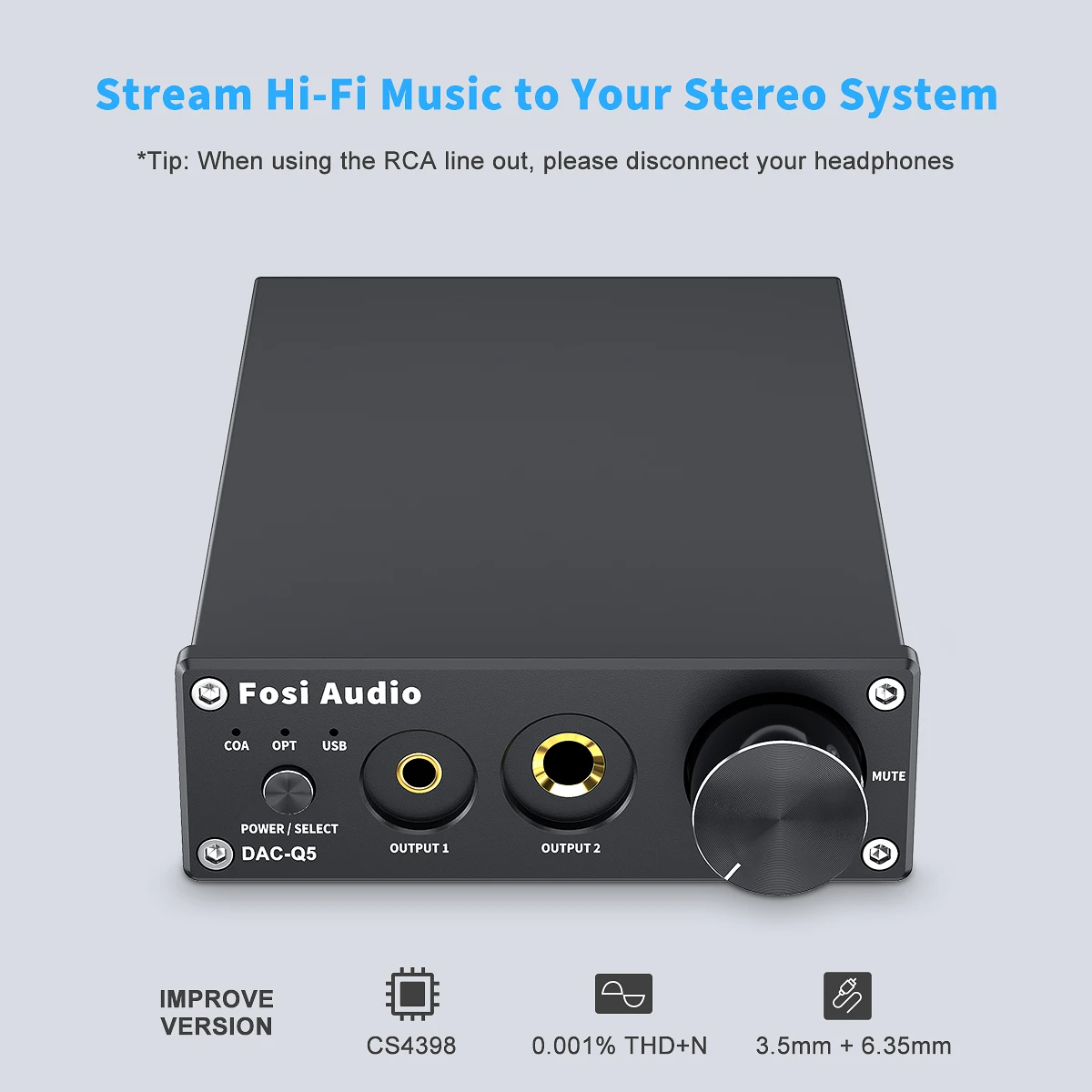 Fosi Audio Q5 DAC-Kopfhörerverstärker ESS9018K2M Desktop-USB-DAC 3,5-mm-/6,35-mm-Klinkenanschluss HiFi-Kopfhörerverstärker