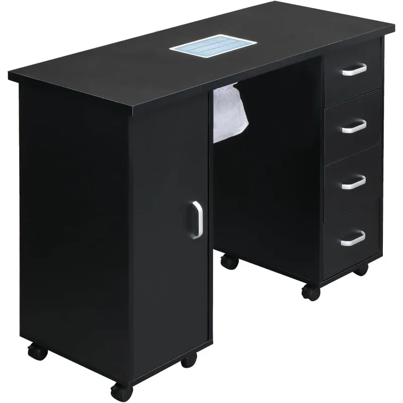 Manicure Nail Table Station, Salon Spa Nail Desk with Electric Downdraft Vent, Locking Castors