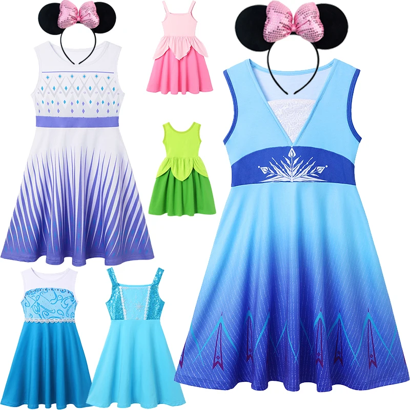 

Girls Cute Summer Dresses Daily Casual SummerDresses for Holiday Mickey Dress 2024 Frozen Elsa Anna Costumes Party Clothings