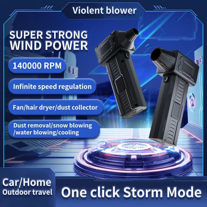 

140000RPM Mini Turbo Jet Fan Brushless Motor Handheld Duct Fan 52M/S Portable Turbo Fan Type-C Charging Computer Keyboard Clean