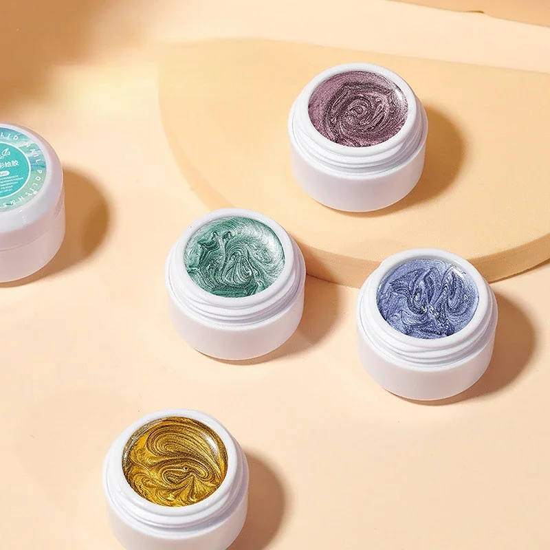 6 ألوان للاختيار 5 مل تأثير معدني غراء الأظافر العلاج بالضوء طلاء الأظافر مقاوم للماء DIY جل الأظافر