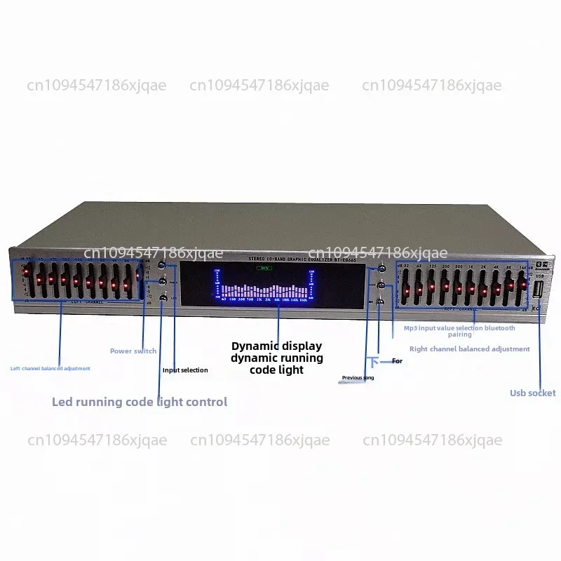 EQ-898BT EQ-665BT HIFI Digital HD Stereo Preamplifier Equalizer Built-In USB Bluetooth Home Stage Equalizer Dual 10 Segments220V