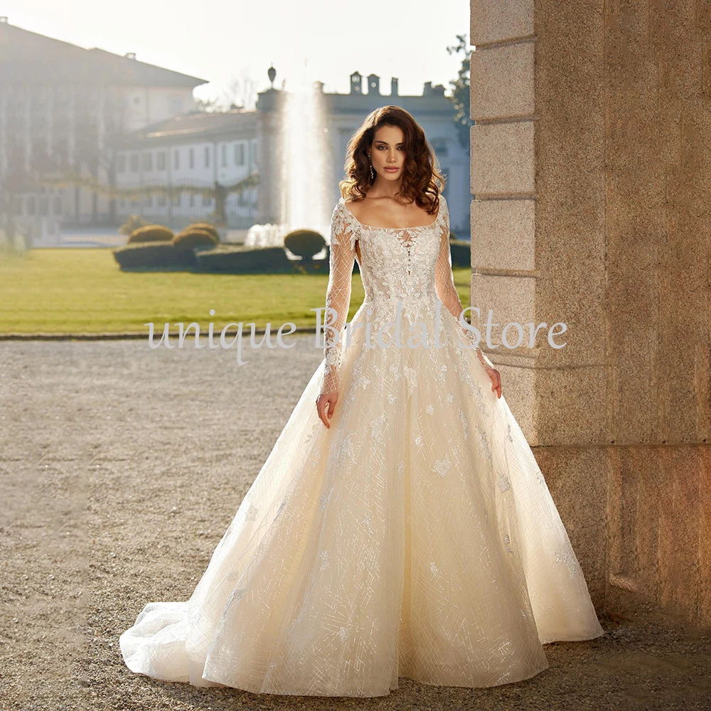 UETEEY abito da sposa di lusso con paillettes Appliques di pizzo maniche lunghe Backless Robe De Mariée 2022 splendidi abiti da sposa a-line