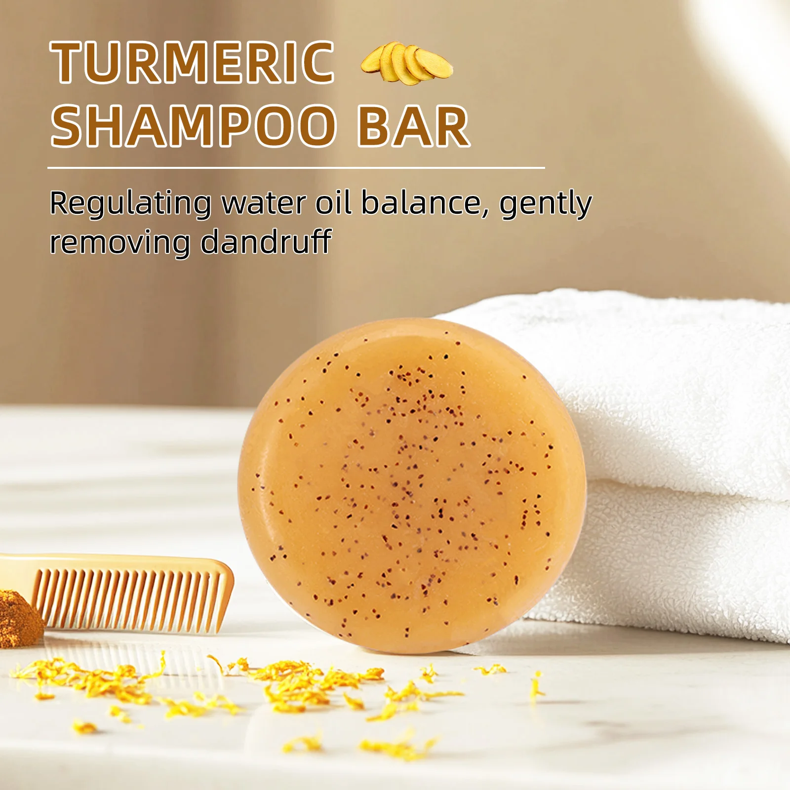 

50g YILEST Turmeric Shampoo Bar for Hair Growth & Scalp Care – Natural Deep Cleansing, Silky & Dandruff-Free Hair