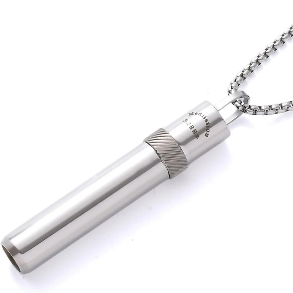 528Hz Meditation Whistle Pendants Regulates Breathing Relieves Anxiety Stainless Steel Assisted Smoking Cessation Necklace