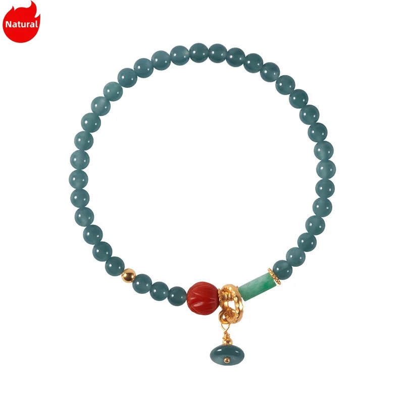 

Natural Blue Water Jadeite 5mm Beads Strand Bracelets for Women S925 Silver Plated Gold Hand String Fashion Jewelry Wholesale