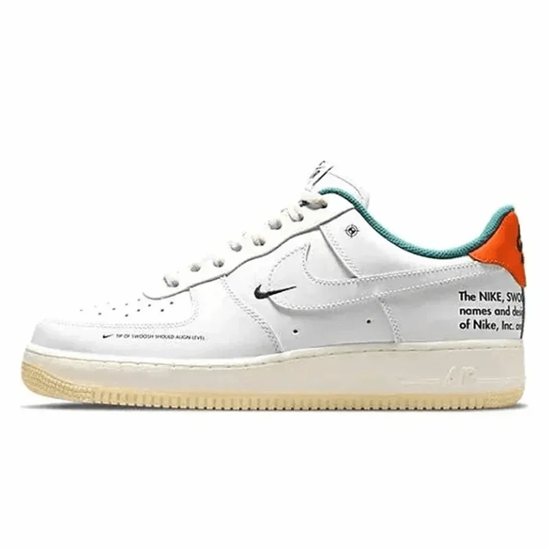 Nike Air Force 1 Men's Women's Skateboarding Shoes Fabric Synthetic Leather Wear Resistant Anti-slip Light White Green Orange