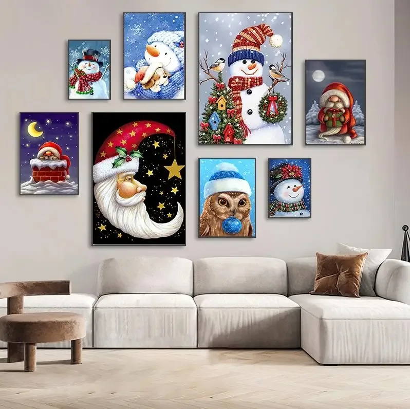 

Santa Claus Snowman Owl Holiday Decoration Canvas Painting Living Room Home Decoration Core