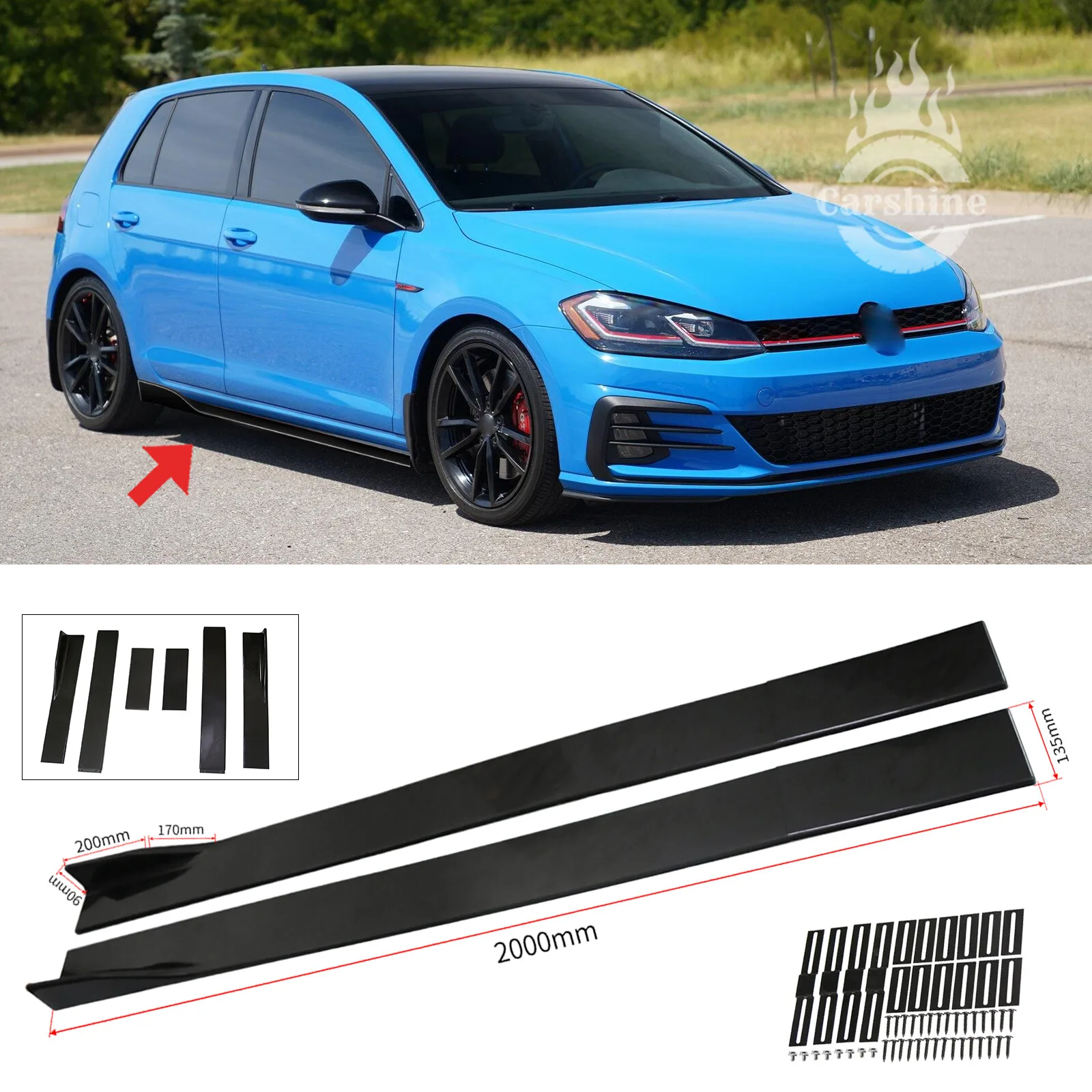 

78.7'' Side Skirt Extension Lip Rocker Panel For VW Golf MK8 MK7 MK6 MK5 MK3 GTI