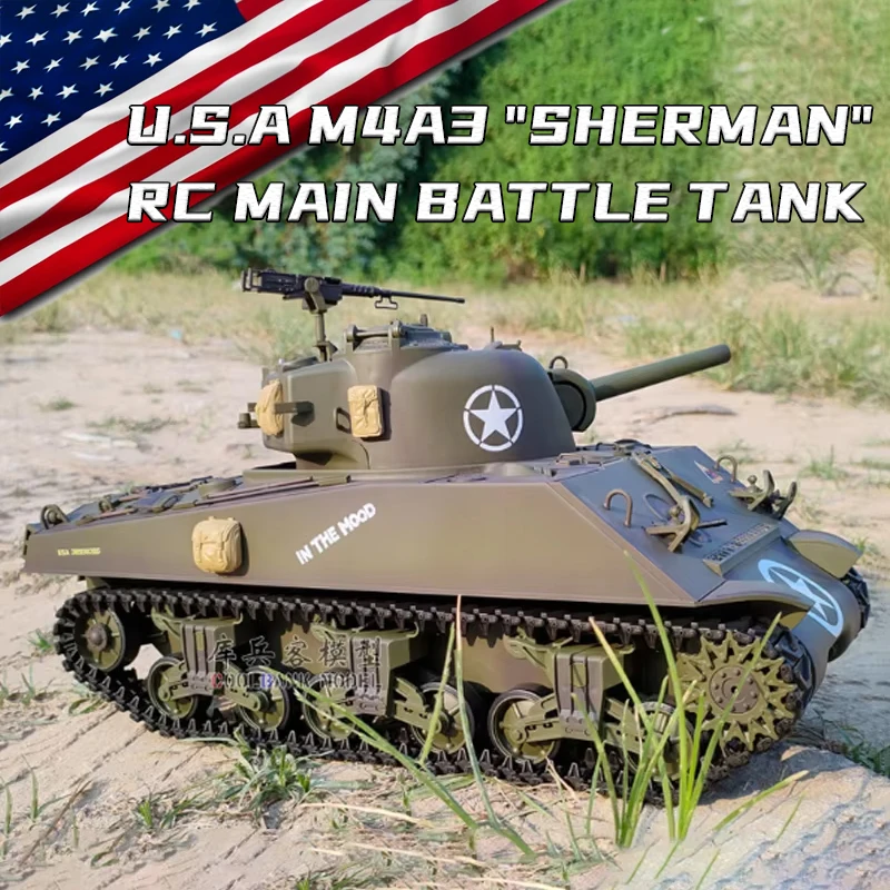 Henglong 3898 1/16 2.4G Remote control full scale simulation American Sherman M4A3 off-road military tank RC tank model Toy