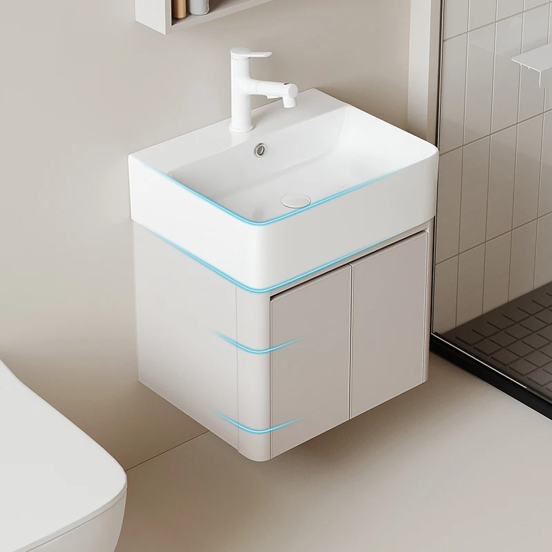 

Cream wind, curved, wash basin, thickened, space aluminum, bathroom cabinet, combination