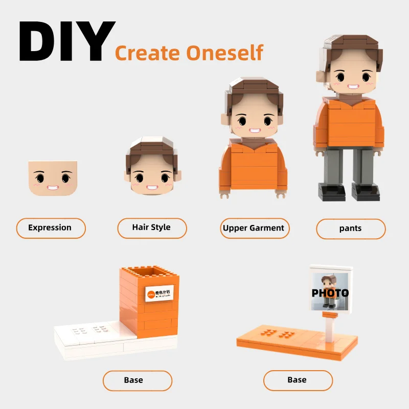 Orange Plan customize Building blocks character personalized DIY Curly hair top small particle photo