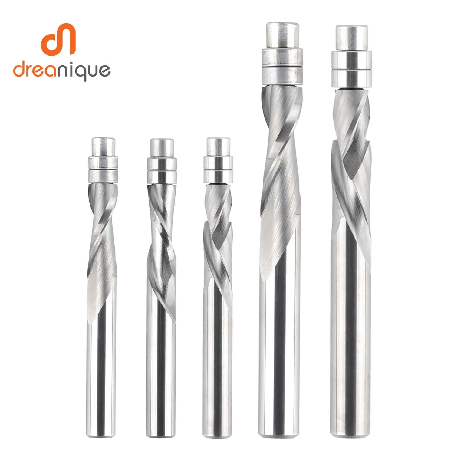 Dreanique 1pc Solid Carbide Bearing Guided 2 Flutes Flush Trim Router Bits Woodworking Milling Cutters End Mill