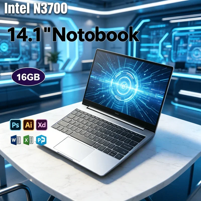

Work 14.1 Inch Slim Laptop, Intel N3700 Chipset Inside, Interchangeable 16GB/32GB RAM, Complete Windows 11 Operating System