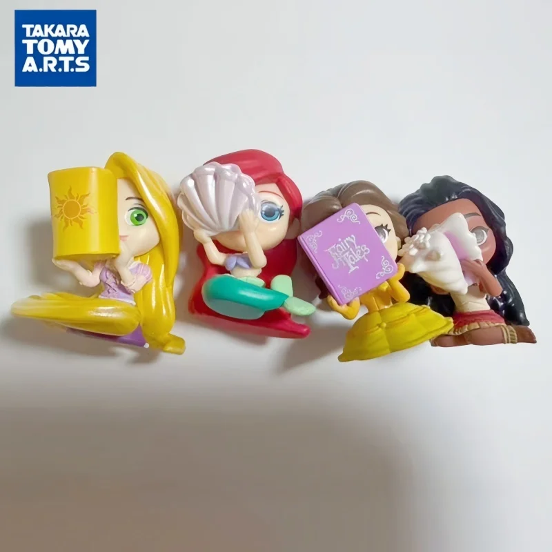Takara Tomy Disney Princess Hide And Seek Capsule Toy Rapunzel Moana Belle Ariel Sitting Figure Collectible Desktop Ornament