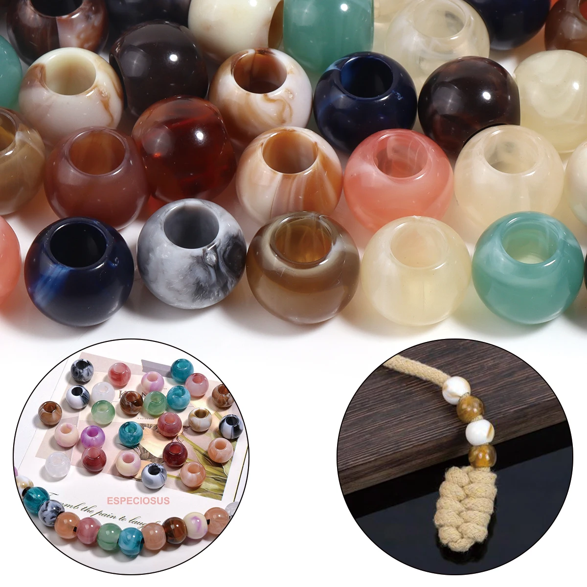 50 Stück 12 x 10 mm zweifarbige Acrylperlen, Jadeimitat, großes Loch, runde lose Perlen für die Schmuckherstellung, DIY-Armbänder, Schlüsselanhänger – Detail 4