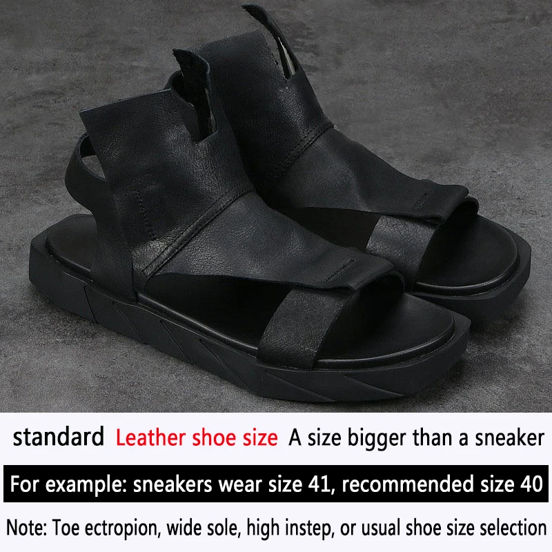 Summer New Leather Sandals Platform Trend Casual All-match Men\'s Beach Shoes British Retro Comfortable Cowhide Roman Sandals