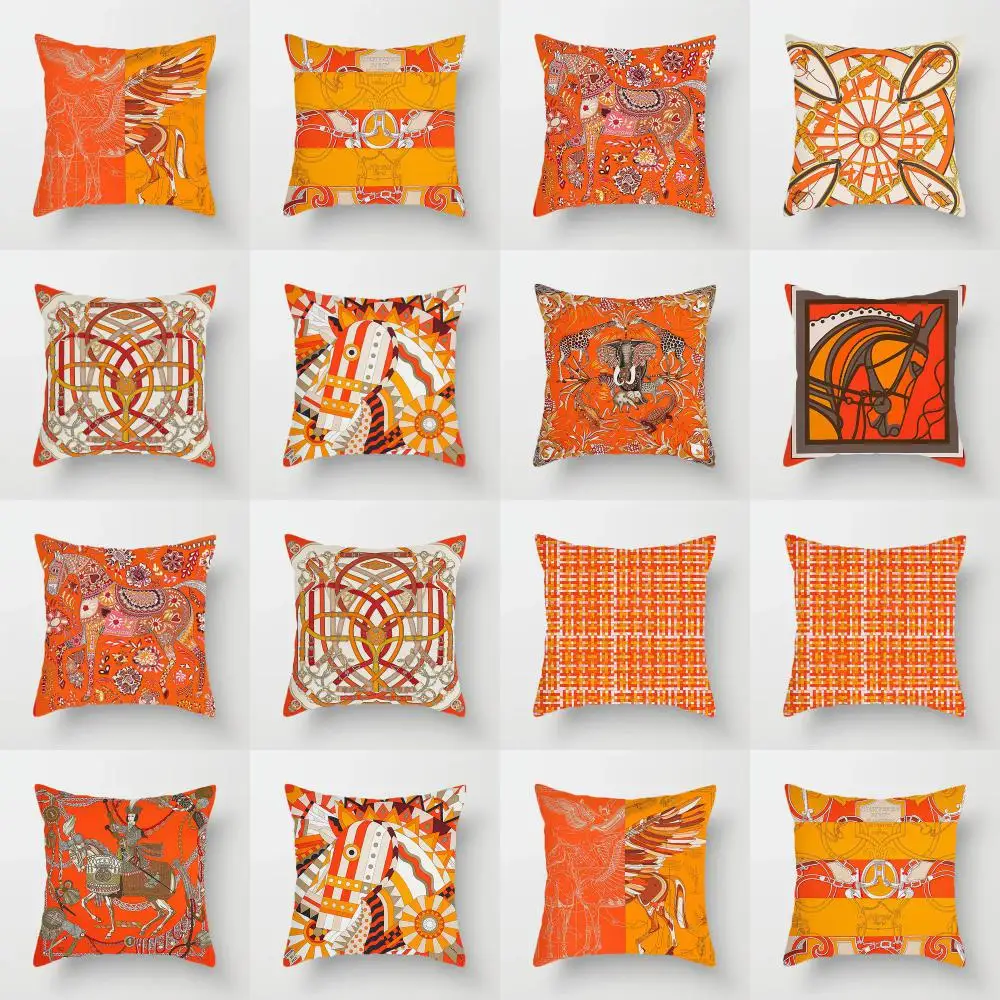 Orange Stripes Pillow Cover Soft Pillow Cases Simple Cushion Cover Red Geometric Throw Pillowcase for Living Room Sofa Home Seat