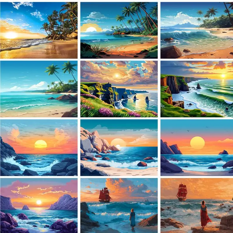 

GATYZTORY Acrylic Painting By Numbers Paint Kit Coloring By Numbers On Canvas Sea View Room Wall Art For Handiwork Gift For Adul