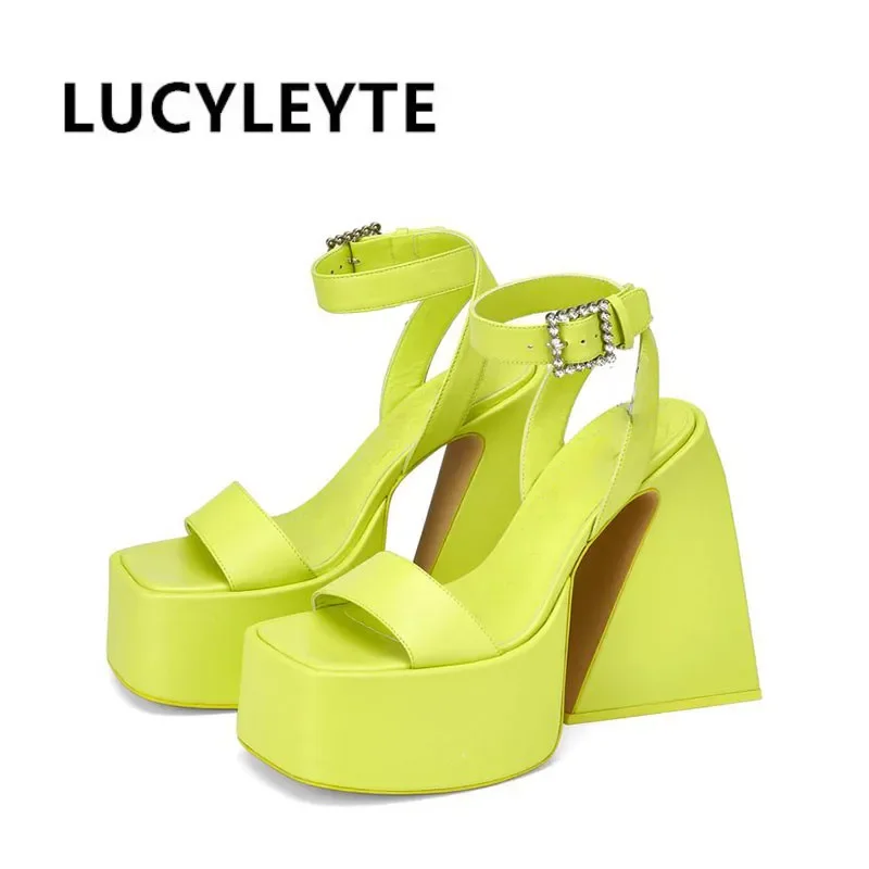 Summer thick-soled slope with new luxury thick-heeled strap combination buckle female sandals mixed color summer fashion shoes