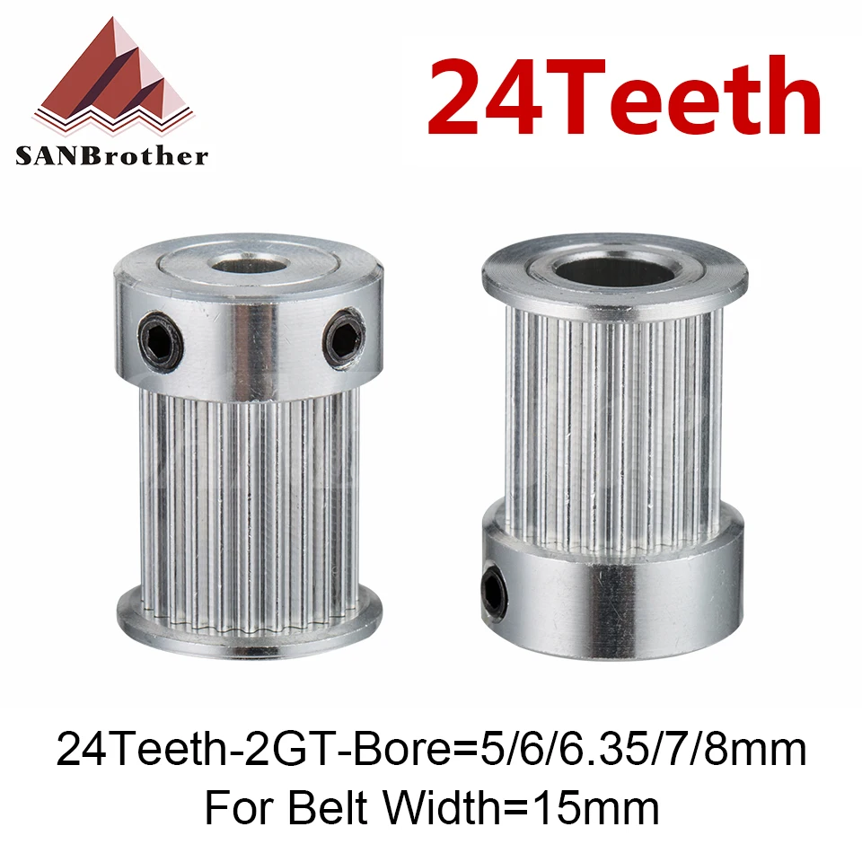 

24 Teeth 2GT Timing Pulley Bore 5mm 6mm 6.35mm 8mm for width 15mm GT2 Synchronous Belt Small Backlash Gear 24Teeth 24T