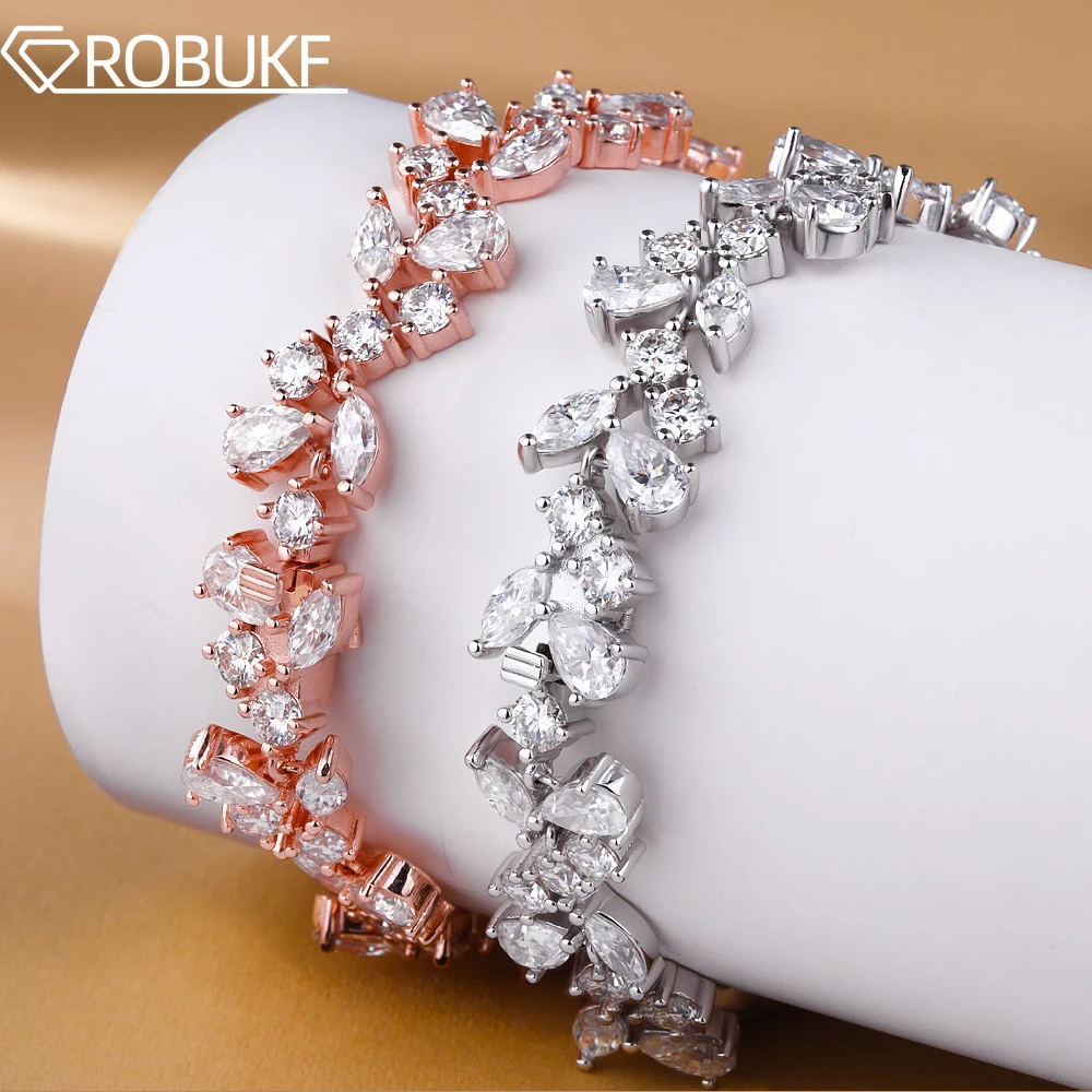 

Marquise/Pear/Round Cut Full Moissanite Diamond Tennis Bracelets for Women S925 Silver Flower Wedding Jewelry With Certificate