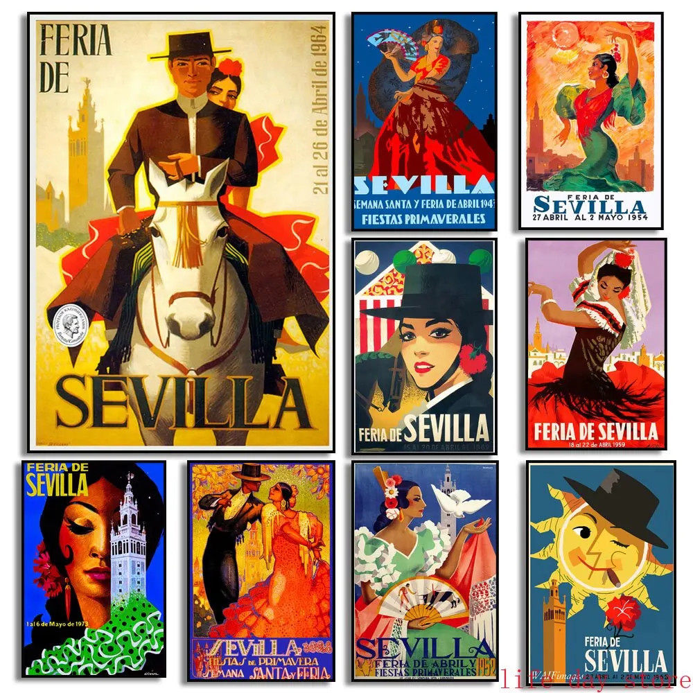 Andalucía Sevilla Vintage viaje lienzo español flor chica pared arte decoración regalo