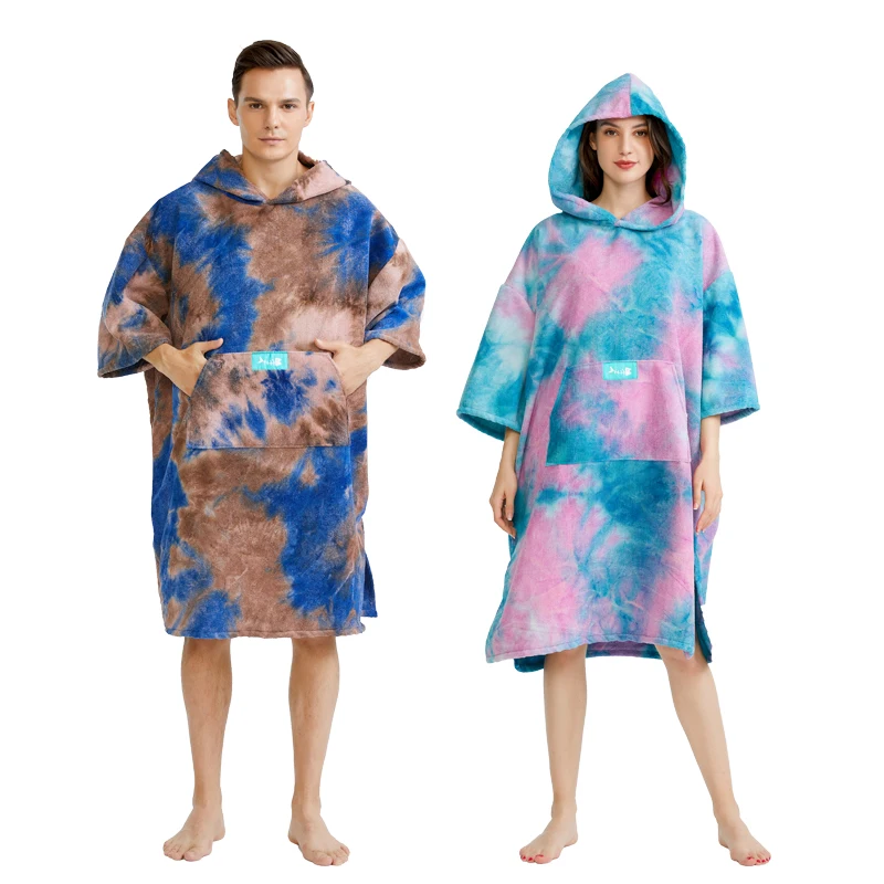 Woman Tie-dye Diving Suit Change Robe Poncho Quick-drying Hooded Bath Towel Swimming Robe Beach Swimming Surfing Towel Adult Man