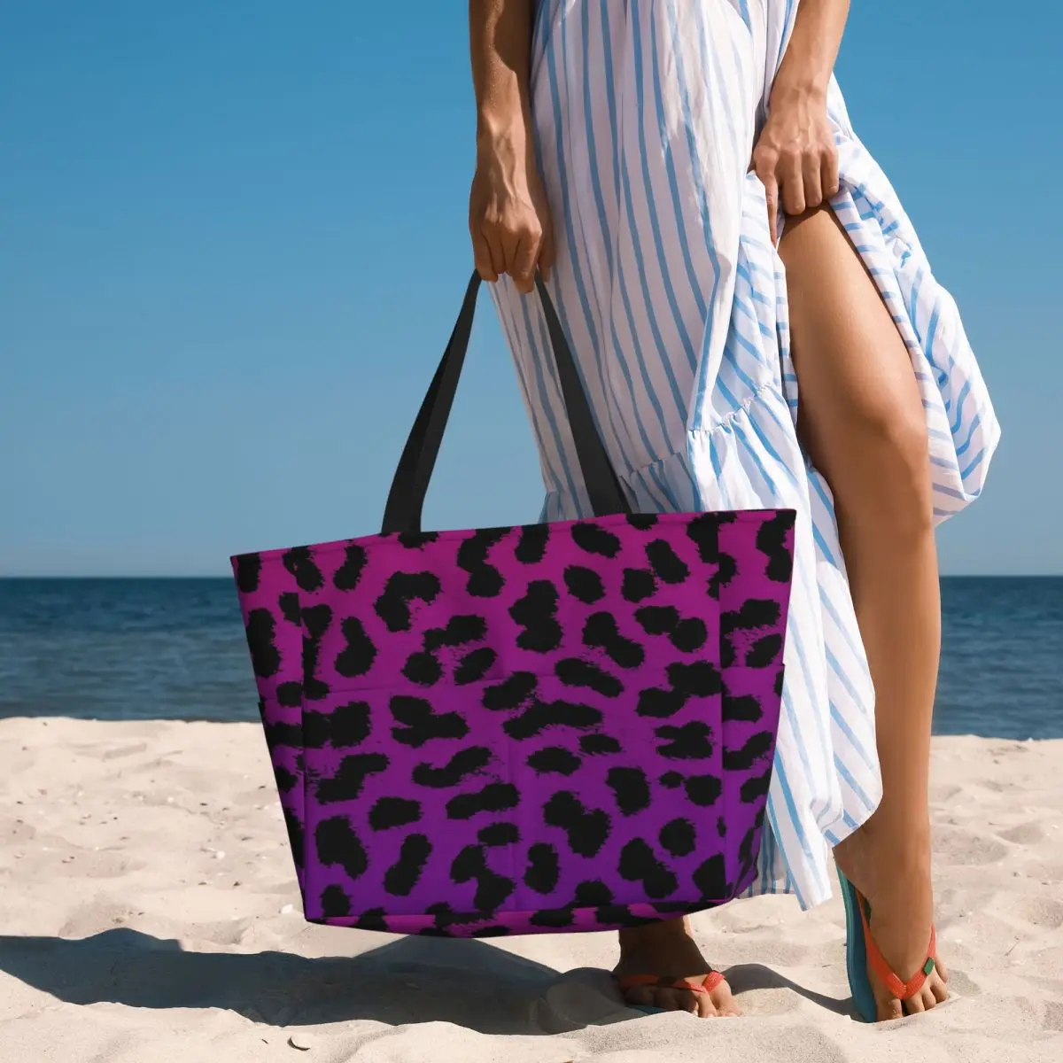 Purple Leopard Pattern With Pink Cheetah Beach Tote Bag Sport Gym Yoga Duffle Large Tote Bag Women Travel Bag Fitness bag