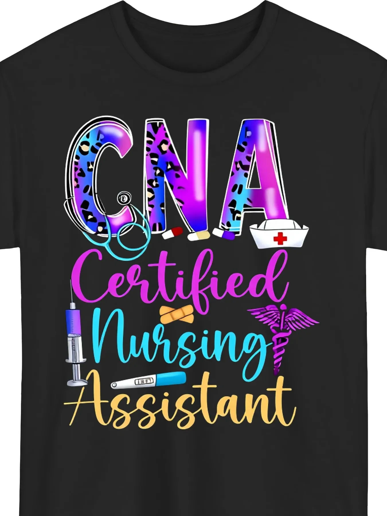 CNA Assistant T-Shirt for Men And Women Featuring Medical Symbols & CNA Text - Work Attire, Short Sleeve Round Neck, Machine Washable Nursing Scrubs for Cnas - Comfortable Casual Work Clothing for Healthcare, Plus Size