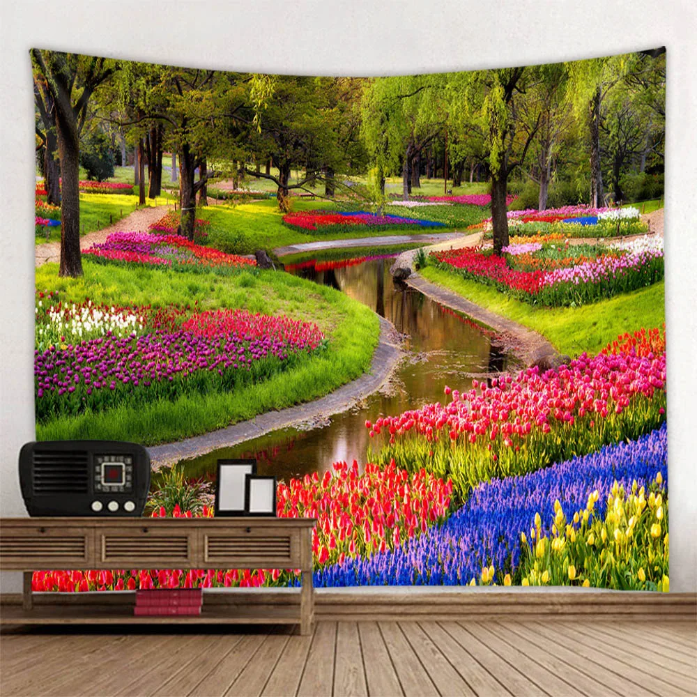 庭の風景タペストリー家の装飾アート壁掛けヒッピー寝室の壁の背景ブランケットベッドシートソファカバレッジ