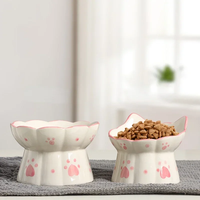 Pet Cat Ceramic Food Bowl Elevated Drinking Eating Feeders Small Puppy Dogs Snack Water Bowls Set Cats Feeding Accessories