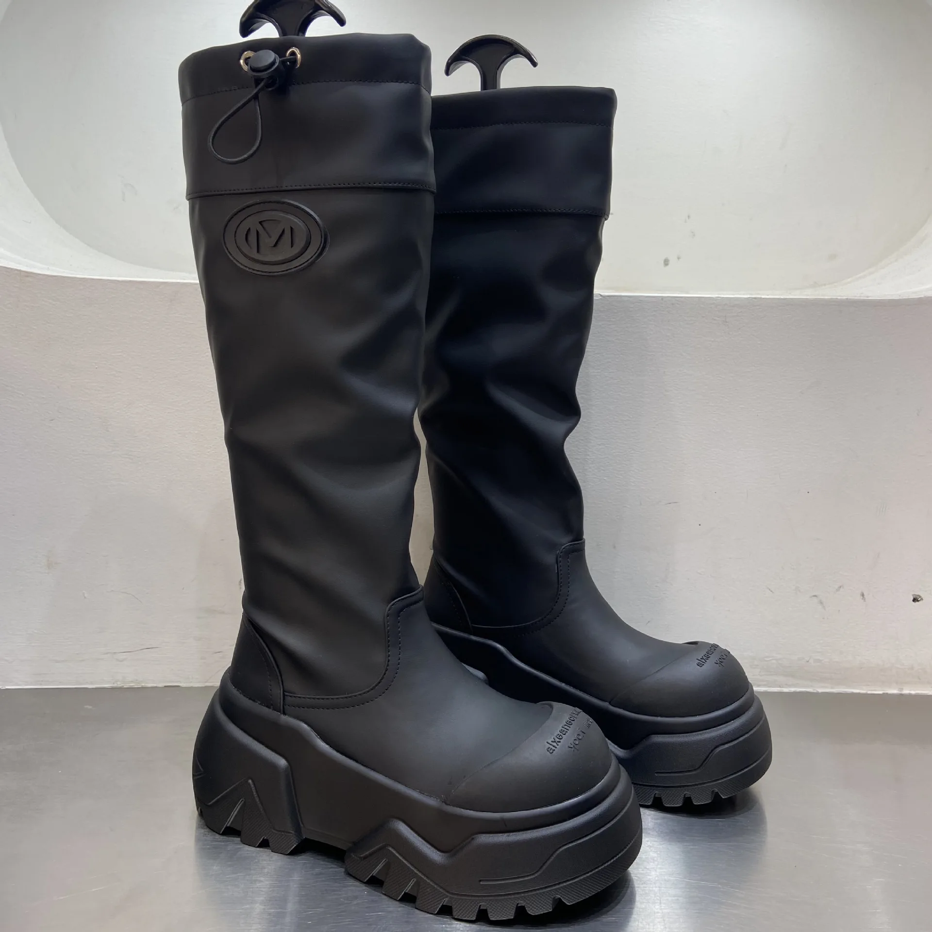 European Station 2023 Songgao Soled High Boots, Knee Length, Short and Fashionable Elastic Boots, Casual Fashion Boots