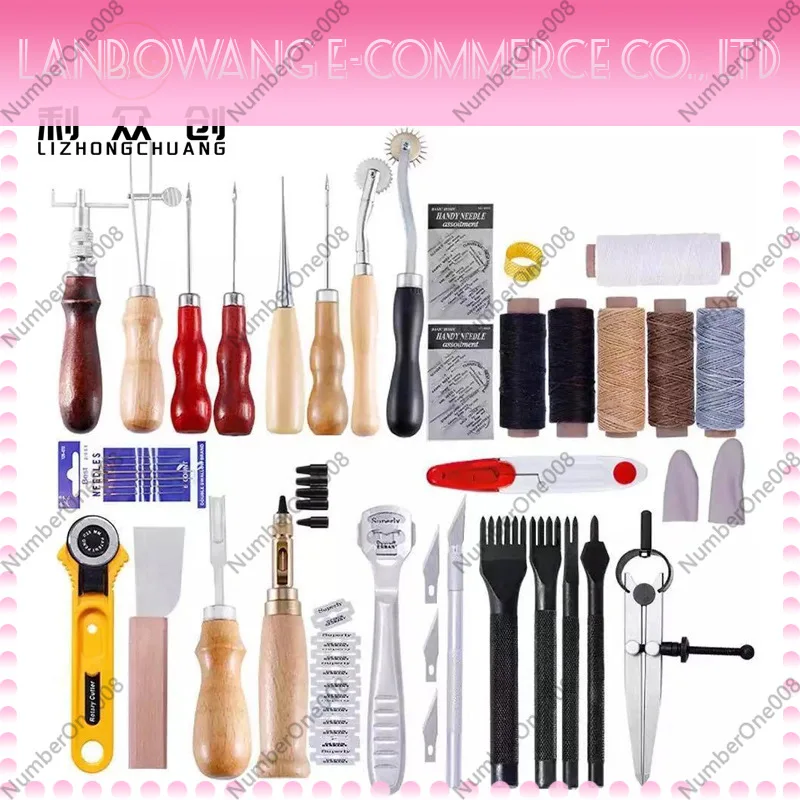 DIY Leather Tool Set 61-Piece Hand Stitching Sewing Kit Craft Leatherworking Supplies Professional Repair Kit