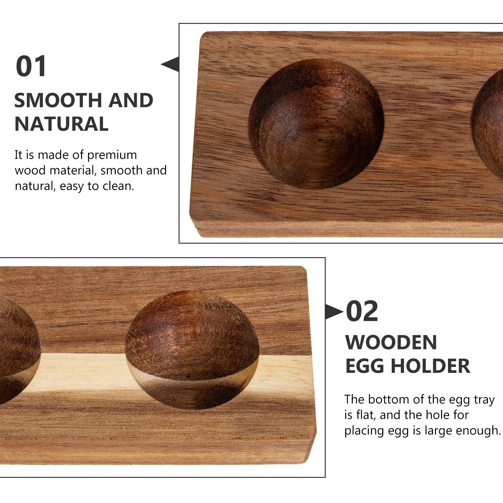 

2Pcs Wooden Egg Holder Large Holes Flat Bottom Easy Clean Egg Tray Refrigerator Storage Container Wood Eggs Holder