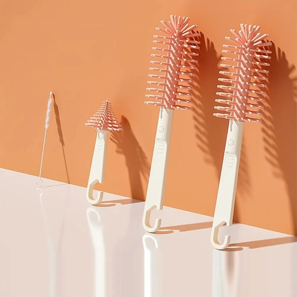 Conjunto de escova de garrafa de silicone portátil bebê fácil de limpar purificador de garrafa chupeta palha lavagem 6 em 1 rack de secagem de garrafa presentes