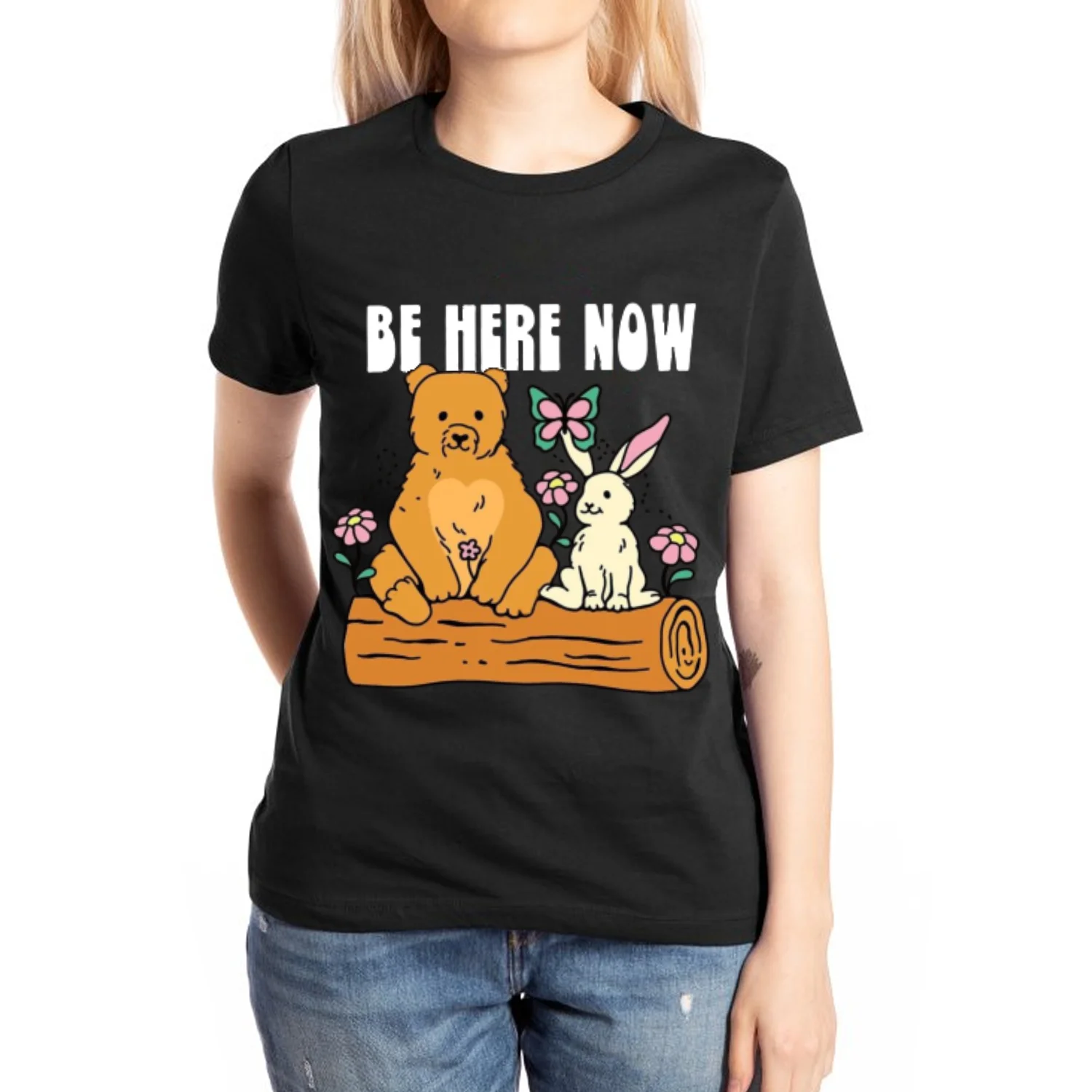 

Animated Bear Rabbit Print Women Cotton T-Shirt High Quality Oversized Short Sleeve Summer Hot Selling Student Affordable Top