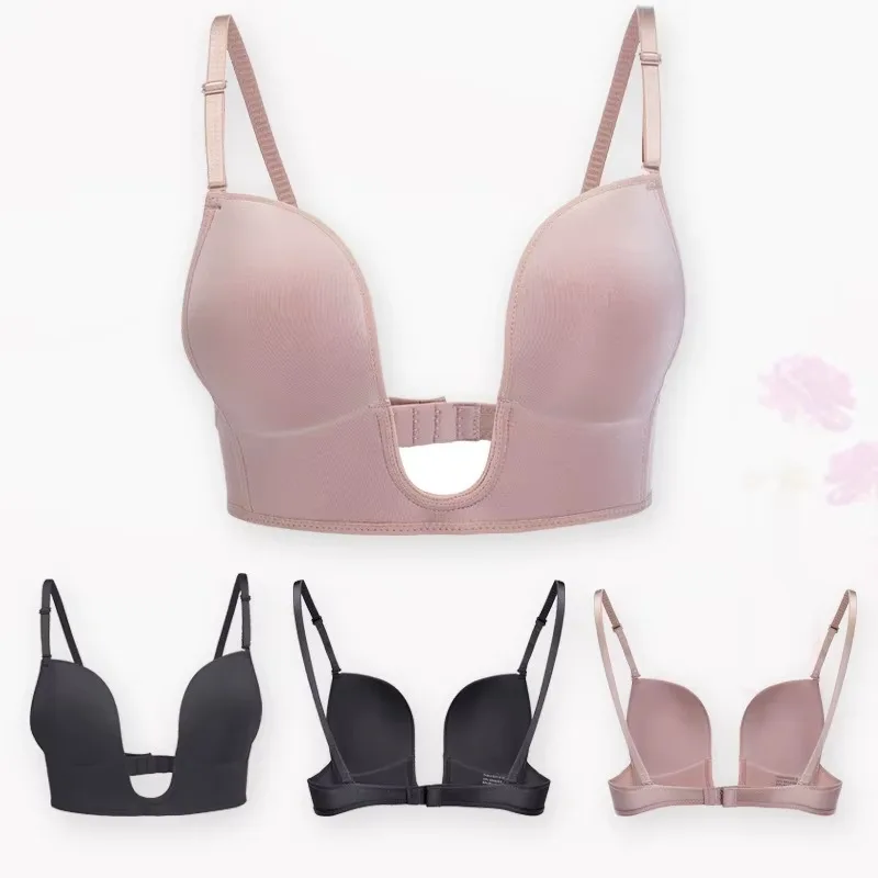 뜨거운 판매 원활한 수집 섹시한 브래지어 아름다움 다시 속옷 여성 깊은 U 자형 로우 컷 드레스 웨딩 드레스 오픈 백 브래지어